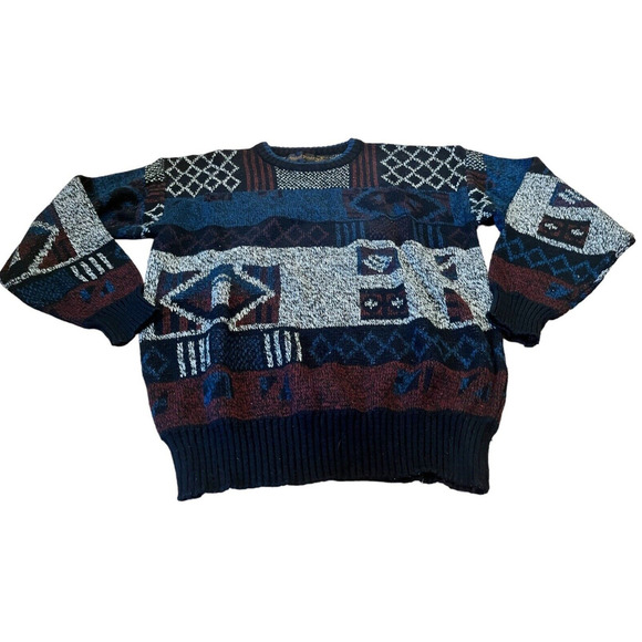 Vintage Michael Gerald Acrylic Knit Sweater; Mens Large Grandpa Cosby Retro 80s - Picture 1 of 5